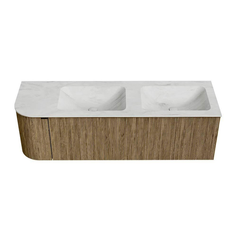 Mondiaz KURVE-DLUX Badkamermeubelset - 145x46x40cm - 1 lade - 1 deur - wastafel solid surface - dubbel / rechts - zonder kraangat - Dusk SW1414946