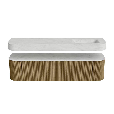 MONDIAZ THOR-DLUX Meuble de salle de bains - 180cm - arrondi gauche + droite - couleur Dusk - 2 tiroirs - 2 portes - Vasque suspendue CLOUD droite sans trou de robinet - couleur Opalo SW1465994