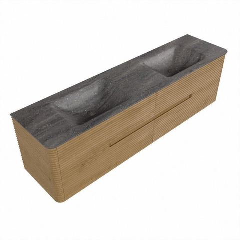 Mondiaz CIRO-DLUX Ensemble de meubles de salle de bains - 180x45x50cm - Vasque en solid surface Oza - 2 bassins Double - sans trous de robinet - 4 tiroirs - Chêne SW1531211