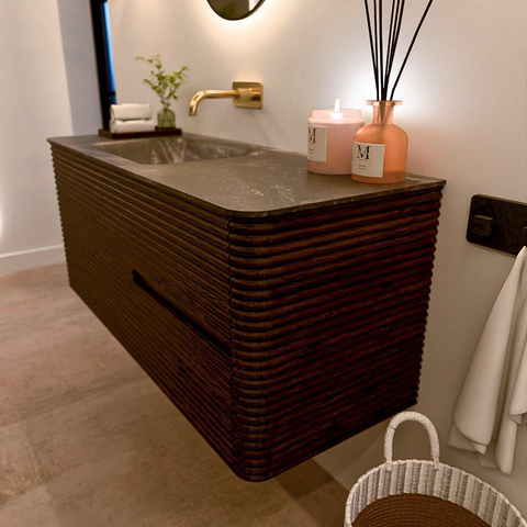 Mondiaz CIRO-DLUX Ensemble de meubles de salle de bains - 120x45x50cm - lavabo solid surface Lava - 1 bassin à gauche - sans trous de robinet - 2 tiroirs - Noyer SW1530217