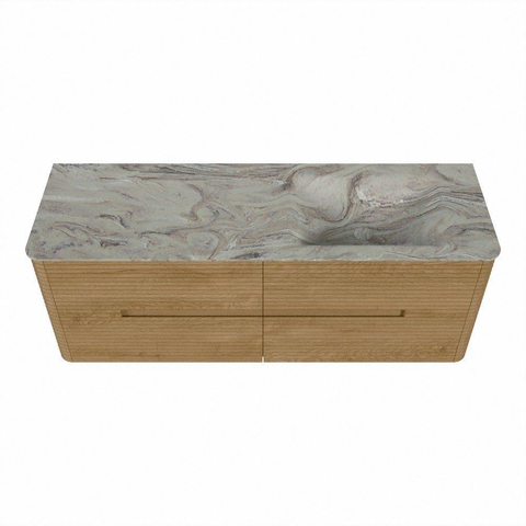 Mondiaz CIRO-DLUX Badkamermeubelset - 140x45x50cm - Solid surface wastafel Glace - 1 wasbak Rechts - zonder kraangaten - 4 lades - Oak SW1530856