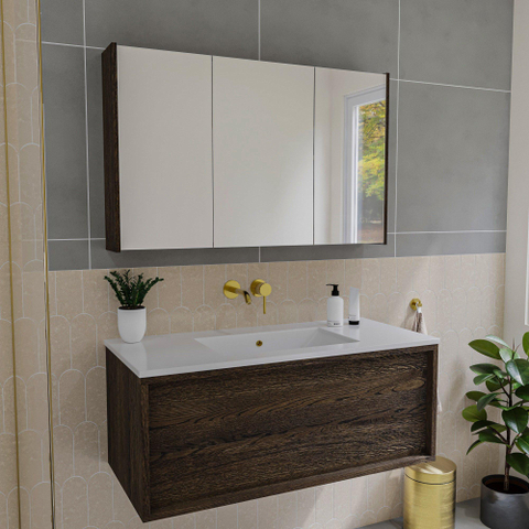 Saniclass Holz Frame Armoire miroir - 100x63x16cm - incluant panneaux latéraux - Chêne charcoal SW1470588