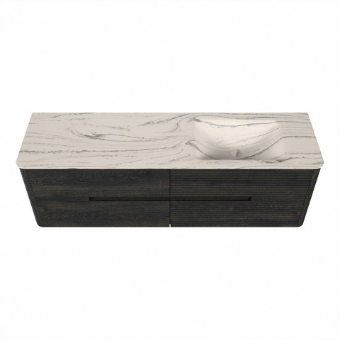 Mondiaz CIRO-DLUX Ensemble de meubles de salle de bains - 160x45x50cm - Plan vasque en solid surface Nata - 1 vasque à droite - sans trous de robinetterie - 4 tiroirs - Shadow SW1532639