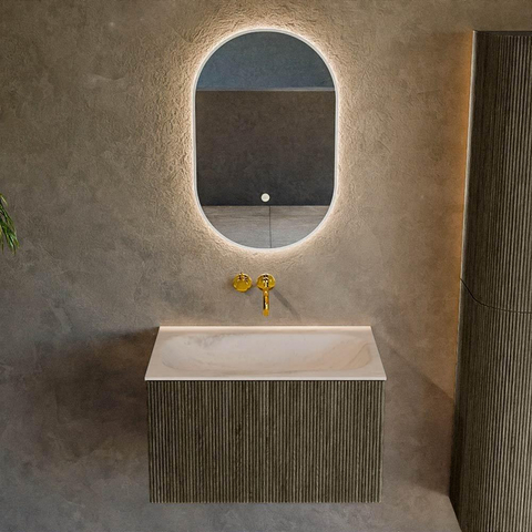MONDIAZ KURVE-DLUX 70cm badmeubel kleur Shadow met 1 lade en 0 deuren. Wastafel BIG SMALL Midden zonder kraangat Meli. SW1431770