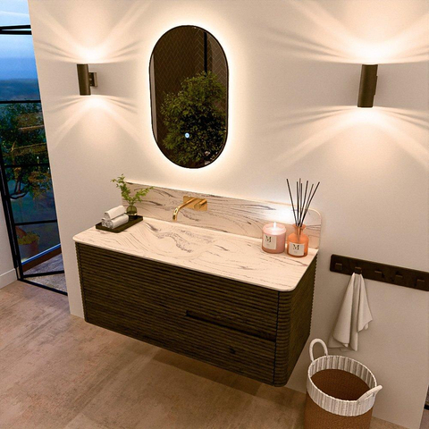 Mondiaz CIRO-DLUX Meuble de salle de bains - 120x45x50cm - Vasque en solid surface Nata - 1 lavabo à gauche - sans trous de robinet - 2 tiroirs - Shadow SW1532578