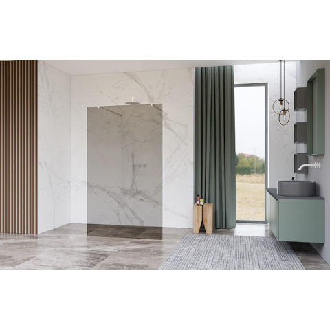 Fortifura Galeria Vrijstaande Inloopdouche - 110x200cm - Rookglas - antikalk - 8mm veiligheidsglas - wandsteunen - mat wit SW992898