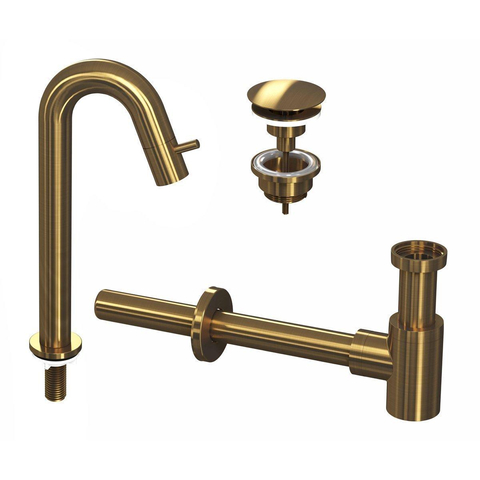 INK 5A Fonteinkraanset - staande Fonteinkraan - hoog gebogen - always open - plug en designSifon - Brushed mat goud - licht beschadigd-OUTLET UDEN STORE34576