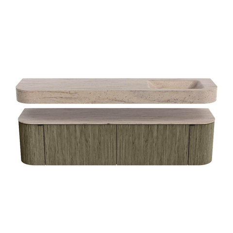 MONDIAZ THOR-DLUX 180cm meuble de salle de bains arrondi gauche + droite couleur Shadow avec 2 tiroirs et 2 portes. Vasque suspendue CLOUD Droite 1 trou de robinet couleur Saba. SW1466245