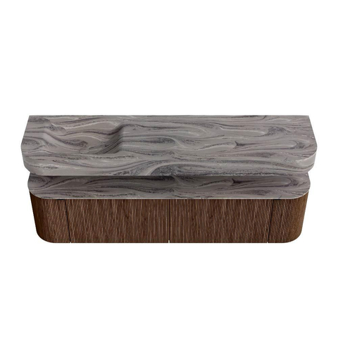 MONDIAZ THOR-DLUX 180cm meuble de salle de bains arrondi gauche + droite couleur Walnut avec 2 tiroirs et 2 portes. Vasque suspendue CLOUD Gauche sans trou de robinet couleur Sombra. SW1466251