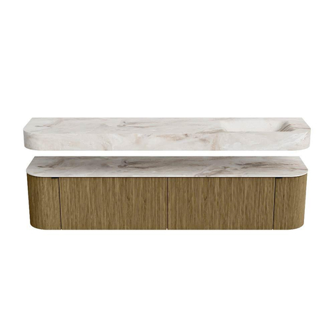 MONDIAZ THOR-DLUX 200cm meuble de salle de bains arrondi gauche + droite couleur Dusk avec 2 tiroirs et 2 portes. Vasque suspendue CLOUD Droite 1 trou de robinet couleur Frappe. SW1466828