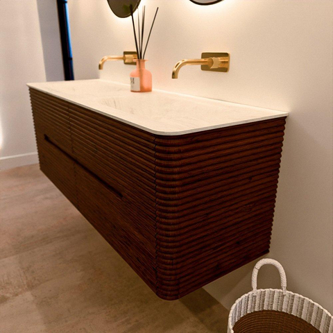 Mondiaz CIRO-DLUX Badkamermeubelset - 140x45x50cm - Solid surface wastafel Opalo - 2 wasbak Dubbel - zonder kraangaten - 4 lades - Ruby SW1531505