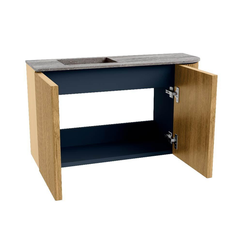 Mondiaz JOYA-DLUX 71.6cm meuble de toilette - arrondi droit couleur Chêne - Vasque FAYE position Gauche Sans trou de robinet couleur Oza. SW1424122