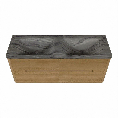 Mondiaz CIRO-DLUX Meuble de salle de bains - 130x45x50cm - Plan-vasque solid surface Sombra - 2 vasques double - 2 trous de robinet - 4 tiroirs - Chêne SW1531262