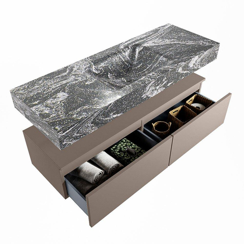 Mondiaz ALAN-DLUX Ensemble de meuble - 130cm - meuble Smoke mat - 2 tiroirs - Lavabo Cloud Lava suspendu - vasque Centre - 1 trou de robinet SW808144