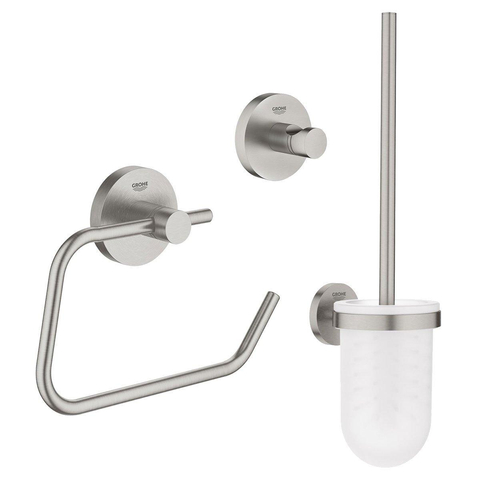 Grohe Essentials Toilet Accessoireset 3-delig - toiletborstelhouder - handdoekhaak - toiletrolhouder zonder klep - Supersteel (RVS) SW529067
