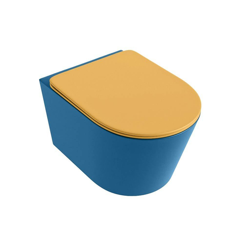 Mondiaz LAVIE hangtoilet – spoelrandloos – 36 x 53 cm – met softclose zitting – Jeans (blauw), zitting Ocher (geel) SW1208665