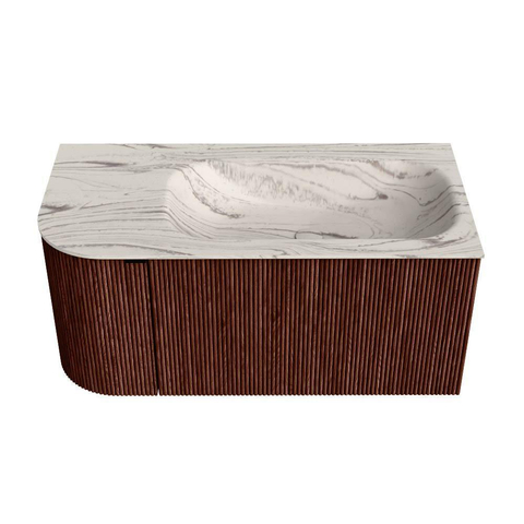 MONDIAZ KURVE-DLUX Meuble de salle de bains 95cm arrondi à gauche couleur Ruby avec 1 tiroir et 1 porte. Lavabo BIG SMALL à droite 1 trou de robinet Nata. SW1432528