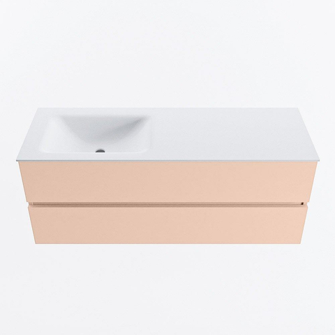 MONDIAZ VICA Ensemble meuble de salle de bains - 130cm - meuble bas rosee - 2 tiroirs - vasque cloud gauche - sans trous de robinet - version haute 60cm - talc SW1083520