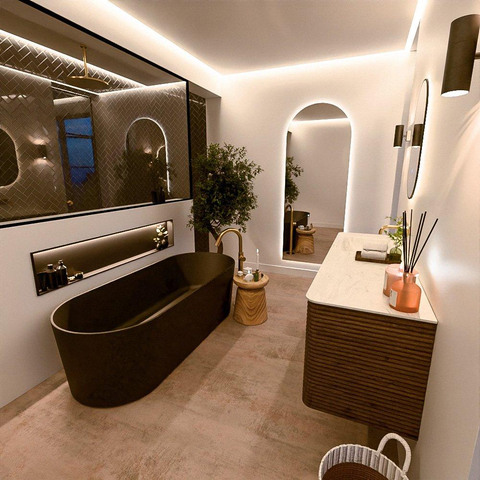 Mondiaz CIRO-DLUX Badkamermeubelset - 150x45x50cm - Solid surface wastafel Opalo - 1 wasbak Links - zonder kraangaten - 4 lades - Dusk SW1532962
