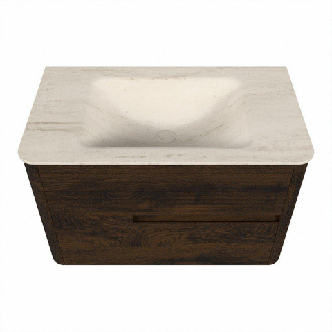 Mondiaz CIRO-DLUX Meuble de salle de bains - 80x45x50cm - lavabo en solid surface Meli - 1 vasque au centre - sans trous de robinet - 2 tiroirs - Noyer SW1530514