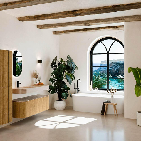 MONDIAZ THOR-DLUX Meuble de salle de bains 140cm arrondi gauche + droite couleur Oak avec 1 tiroir et 2 portes. Vasque suspendue CLOUD Gauche 1 trou de robinet couleur Saba. SW1464290