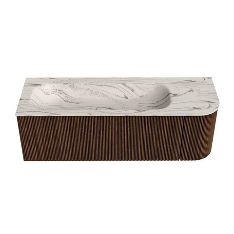 MONDIAZ KURVE-DLUX Meuble de salle de bains 135cm arrondi à droite couleur Walnut avec 1 tiroir et 1 porte. Lavabo BIG MEDIUM gauche sans trou de robinet Nata. SW1432194