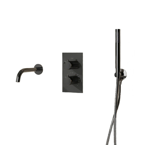 Fortifura Calvi Badkraan set - uitloop - 22cm inkortbaar - metalen slang - staafhanddouche - inbouwdeel - wandhouder - PVD - geborsteld gunmetal (antraciet) SW1242588
