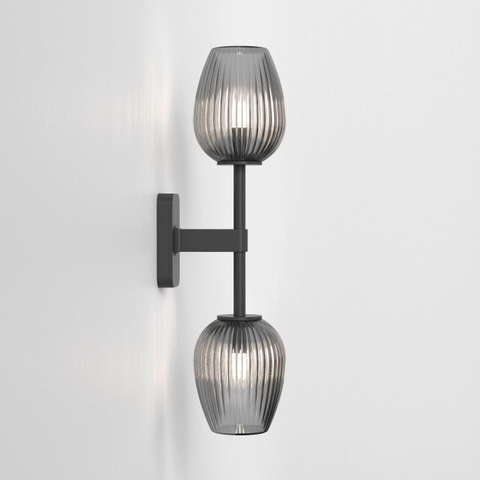 Astro Tacoma Twin Wandlamp/Plafondlamp - 230V - IP44 - ovaal - geribbeld - smoke glas - mat zwart SW1569683