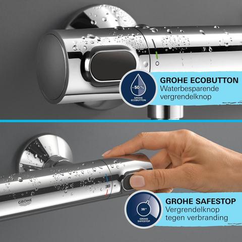GROHE Precision Flow Ensemble de douche - robinet de douche thermostatique - avec ensemble barre de douche - 60cm - douchette à main ronde - 1 jet - flexible de douche lisse - chromé SW1028113
