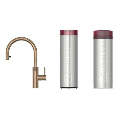 Quooker Flex Round kokendwaterkraan - draaibare & uittrekbare uitloop - PRO3 incl. Cube reservoir - Warm / kokend / bruisend / gefilterd water - messing patina SW1481683