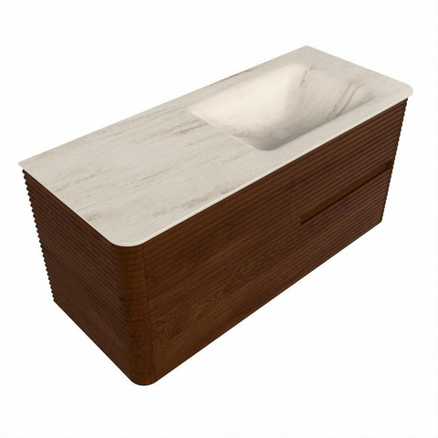 Mondiaz CIRO-DLUX Badkamermeubelset - 110x45x50cm - Solid surface wastafel Meli - 1 wasbak Rechts - zonder kraangaten - 2 lades - Ruby SW1531776