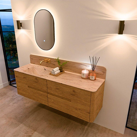 Mondiaz CIRO-DLUX Badkamermeubelset - 160x45x50cm - Solid surface wastafel Arena - 1 wasbak Links - zonder kraangaten - 4 lades - Oak SW1531343