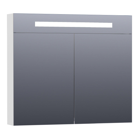 Saniclass Double Face Spiegelkast - 80x70x15cm - verlichting - geintegreerd - 2 links- rechtsdraaiende spiegeldeur - MDF - mat wit SW84357