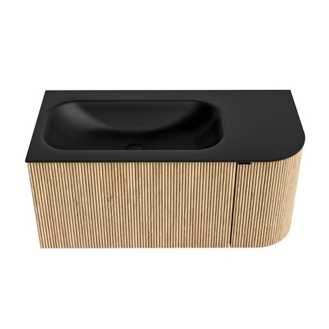 MONDIAZ KURVE Meuble de salle de bains 95 cm avec module 25 R couleur Chêne avec 1 tiroir et 1 porte. Vasque BIG SMALL gauche sans trou de robinet Urban. SW1138358