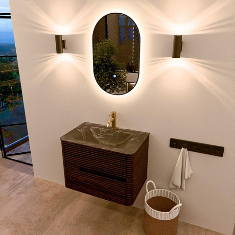 Mondiaz CIRO-DLUX Badkamermeubelset - 70x45x50cm - Solid surface wastafel Lava - 1 wasbak Midden - 1 kraangat - 2 lades - Walnut SW1530134
