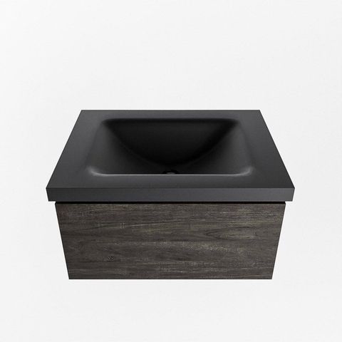 Mondiaz BUKLA Badkamermeubelset - 60x45x34cm - 1 kraangat - wasbak midden - solid surface - Urban - greeploos - 1 lade - Melamine - Dark brown SW704917