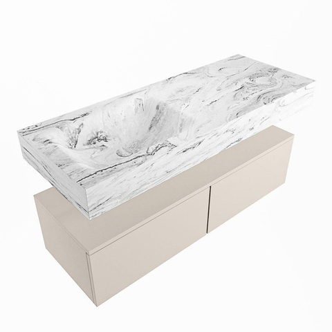 MONDIAZ ALAN - DLUX Ensemble meuble de salle de bains - 120cm - meuble bas - Linen - 2 tiroirs - lavabo suspendu - vasque à gauche - 1 trou de robinet - Glace SW806067