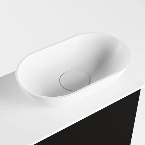 Mondiaz Fowy Meuble de toilette - 40x50x23cm - urban mat - 1 trou de robinet - lavabo à droite - 1 porte - solid surface - plan MDF - lavabo : blanc SW760836