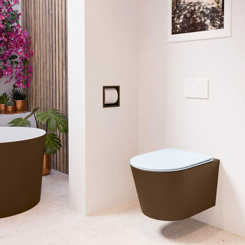 Mondiaz LAVIE hangtoilet – spoelrandloos – 36 x 53 cm – met softclose zitting – Rust (bruin), zitting Clay (lichtblauw/grijs) SW1208592