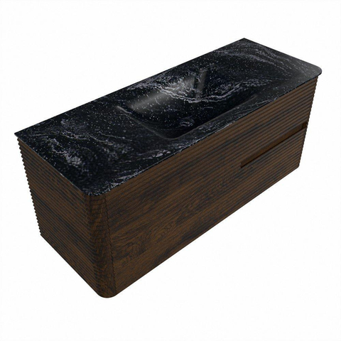 Mondiaz CIRO-DLUX Meuble de salle de bains - 120x45x50cm - Vasque solid surface Lava - 1 vasque au centre - 1 trou de robinet - 2 tiroirs - Noyer SW1530173