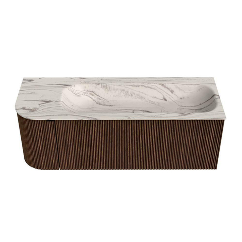 MONDIAZ KURVE-DLUX Meuble de salle de bains 125cm arrondi à gauche couleur Walnut avec 1 tiroir et 1 porte. Lavabo BIG MEDIUM à droite sans trou de robinet Nata. SW1432199
