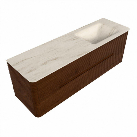 Mondiaz CIRO-DLUX Meuble de salle de bains - 150x45x50cm - Plan-vasque solid surface Meli - 1 lavabo à droite - 1 trou de robinet - 4 tiroirs - Ruby SW1531785