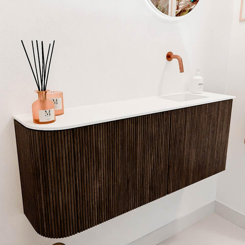 Mondiaz JOYA 101.6cm meuble de toilette - arrondi gauche couleur Walnut - Vasque FAYE position Droite Sans trou de robinet couleur Talc SW1421296