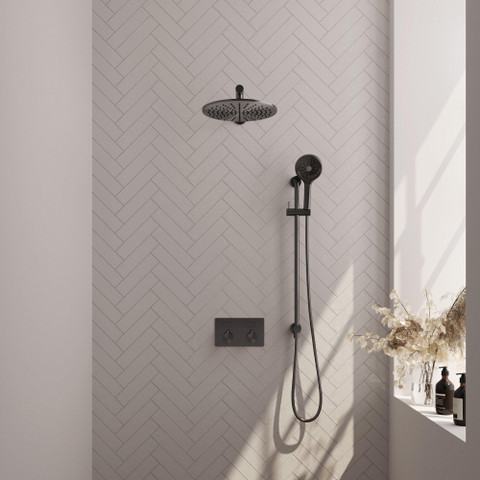 BRAUER Gunmetal Edition ensemble de douche pluie apparent – douche de tête Ø 30 cm – bras mural droit 39.4 cm – douchette ronde – avec inverseur SW925731