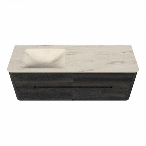 Mondiaz CIRO-DLUX Ensemble meuble de salle de bains - 140x45x50cm - Plan-vasque solid surface Meli - 1 vasque à gauche - sans trous de robinet - 4 tiroirs - Shadow SW1532522