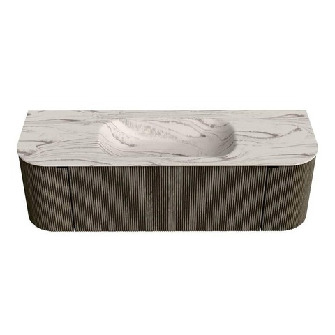 MONDIAZ KURVE-DLUX Meuble de salle de bains 140cm arrondi Gauche + Droite couleur Shadow avec 1 tiroir et 2 portes. Lavabo BIG SMALL Central sans trou de robinet Nata. SW1432301