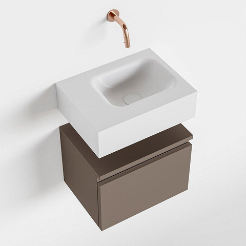 MONDIAZ ANDOR Toiletmeubel 40x30x30cm met 0 kraangaten 1 lades smoke mat Wastafel Lex rechts Solid Surface Wit SW474011