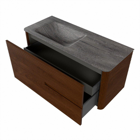 Mondiaz CIRO-DLUX Badkamermeubelset - 110x45x50cm - Solid surface wastafel Oza - 1 wasbak Links - zonder kraangaten - 2 lades - Ruby SW1532085