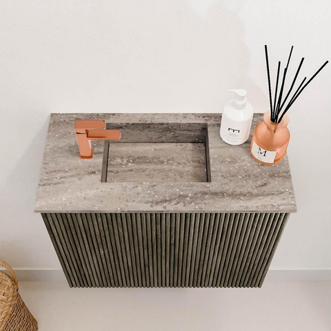 Mondiaz JOYA-DLUX 50cm toiletmeubel - kleur Shadow - Wastafel FAYE positie Links 1 kraangat kleur Oza. SW1425015