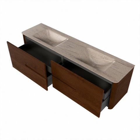 Mondiaz CIRO-DLUX Badkamermeubelset - 180x45x50cm - Solid surface wastafel Saba - 2 wasbak Dubbel - 2 kraangaten - 4 lades - Ruby SW1531923